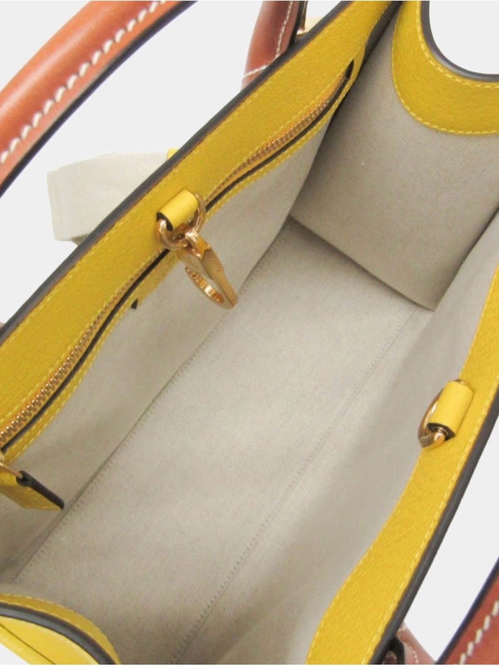 Gucci Beige GG Canvas Tote with Pink Logo and Tan Leather Handles - Picture 7 of 8